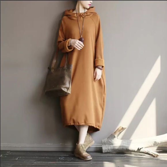 Oversized hoodie sweatshirt dress in rust orange - Picture 2 of 6